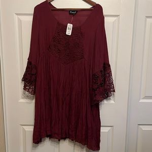 Brand new NWT burgundy dress women XL long sleeve below knee
